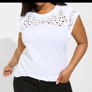 Torrid Vintage Cotton Jersey Crew Neck Eyelet Ruffle Tank White 2X